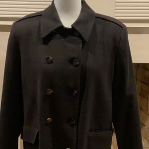 Harve Benard Brown Plaid Double-Breasted 100% Wool Blazer, Size 12 P.